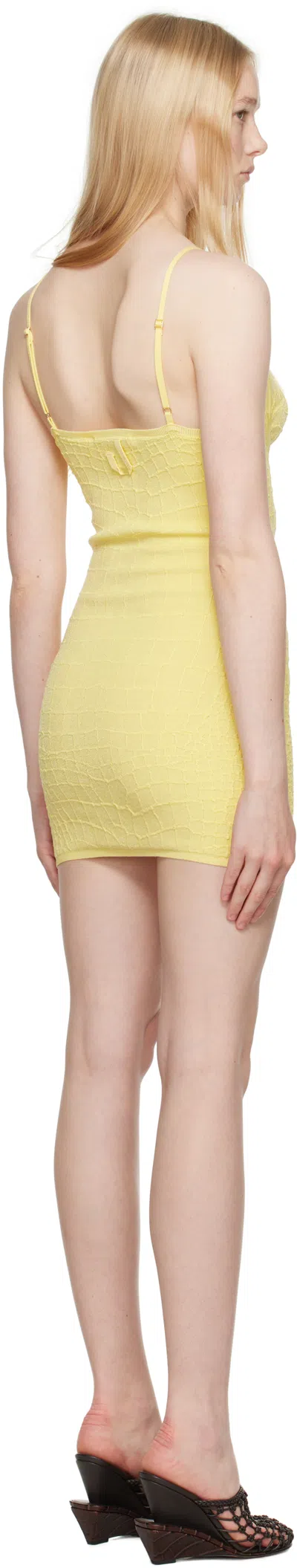 Jacquemus Crocodile Embossed Fitted Mini Dress In Yellow