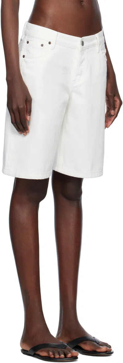 Still Here White Stoop Denim Shorts In White