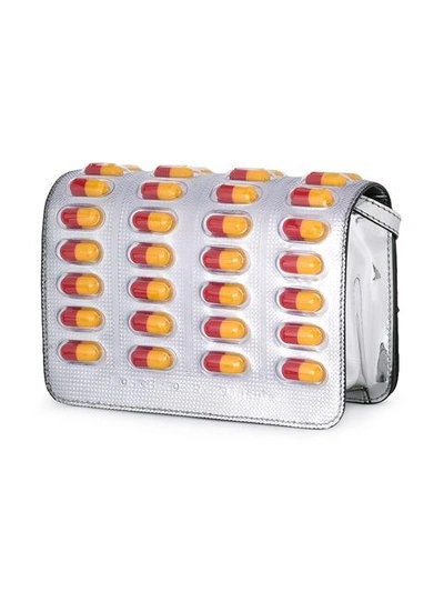 Moschino Pill Pack Metallic Faux Leather Bag, Multicolor In Argento