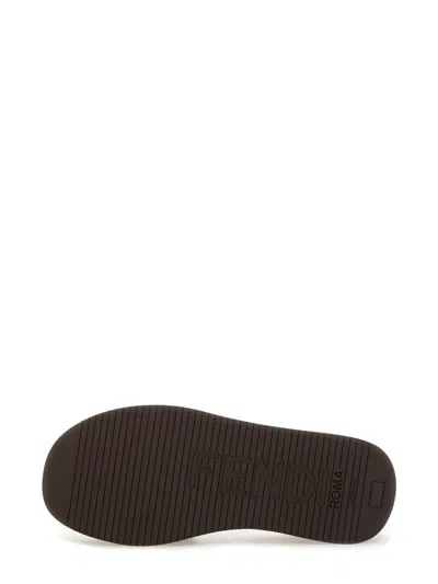 Fendi Women Brown Slides With Wedge Heel And Ff Motiv On The Band In Leather Man