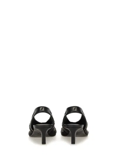 Fendi Black Mesh Low-heeled Slingbacks With Embroidery