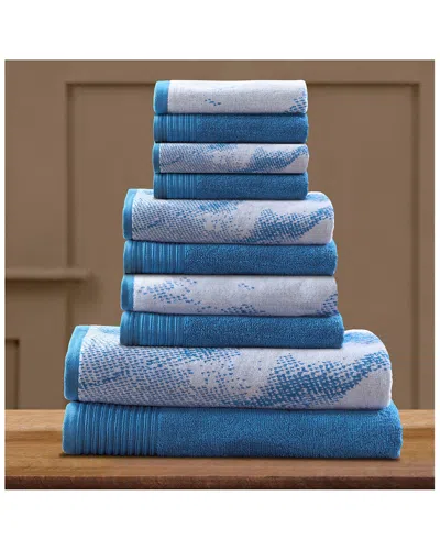 Superior Quick-drying Solid And Marble Effect 10pc Towel Set In Blue
