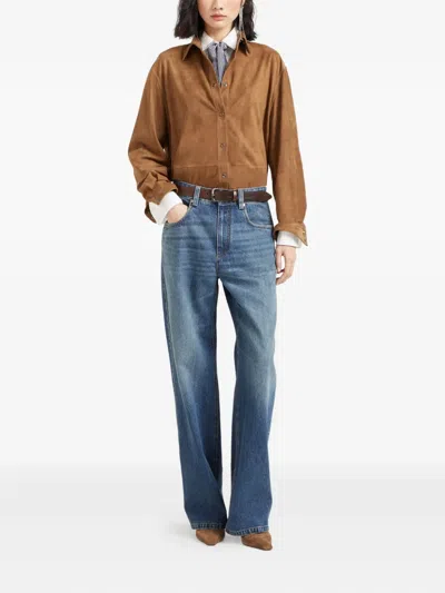 Brunello Cucinelli Blue Jeans With Logo Patch On The Rear And Monil Detail On The Loop In Denim Woman In Blue