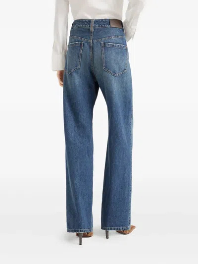 Brunello Cucinelli Blue Jeans With Logo Patch On The Rear And Monil Detail On The Loop In Denim Woman In Blue
