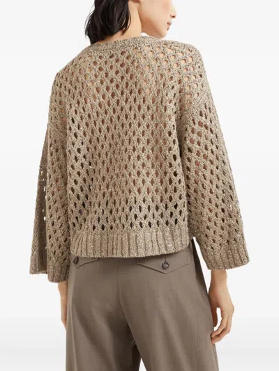 Brunello Cucinelli Cropped Open-knit Crewneck Sweater