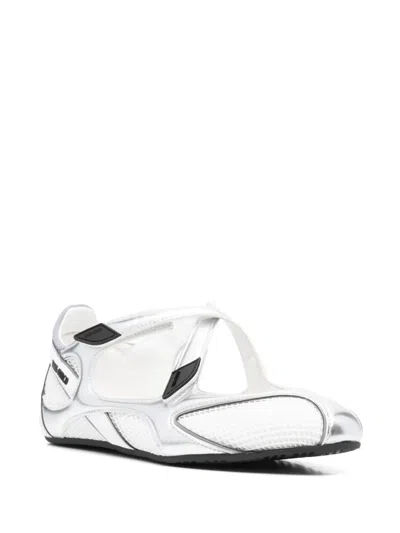 Attico Cross Strap Mesh Ballet Flats Round Toe