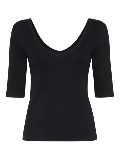 Brunello Cucinelli Ribbed Scoop Neck Short Sleeve Top In Black