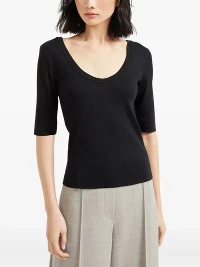 Brunello Cucinelli Ribbed Scoop Neck Short Sleeve Top In Black