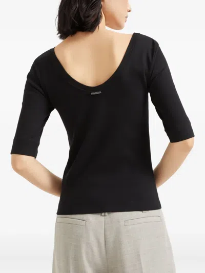 Brunello Cucinelli Ribbed Scoop Neck Short Sleeve Top In Black