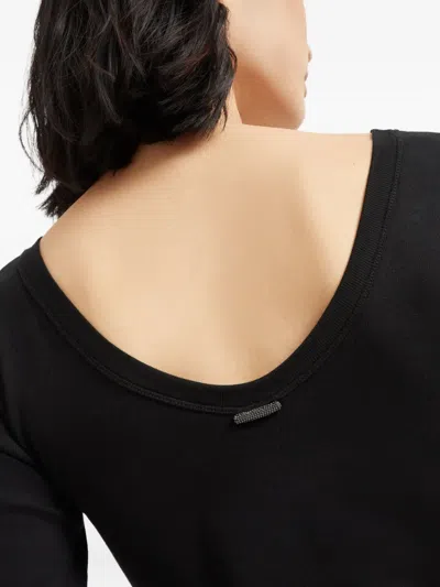 Brunello Cucinelli Ribbed Scoop Neck Short Sleeve Top In Black