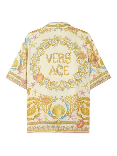 Versace Multicolor Bowling Shirt With Cuban Collar And All-over Underwater Barocco Print In Yellow