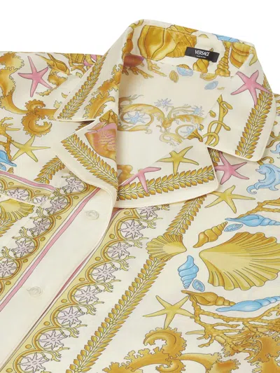 Versace Multicolor Bowling Shirt With Cuban Collar And All-over Underwater Barocco Print In Yellow