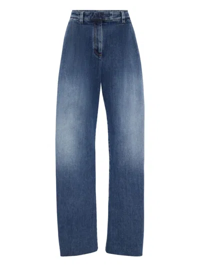 Brunello Cucinelli Blue Jeans With Logo Patch On The Rear And Monil Detail On The Loop In Denim Woman