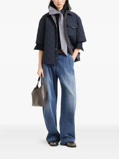 Brunello Cucinelli Blue Jeans With Logo Patch On The Rear And Monil Detail On The Loop In Denim Woman