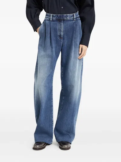 Brunello Cucinelli Blue Jeans With Logo Patch On The Rear And Monil Detail On The Loop In Denim Woman