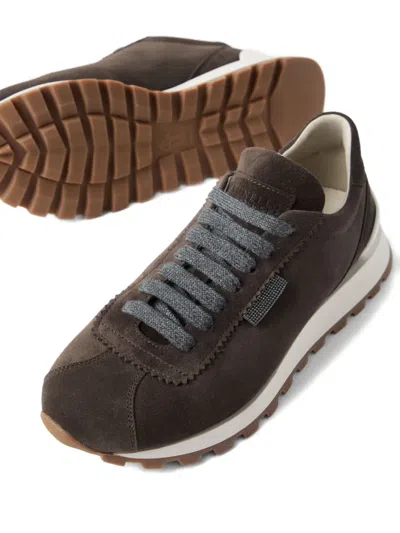 Brunello Cucinelli Suede Running Sneaker In Brown