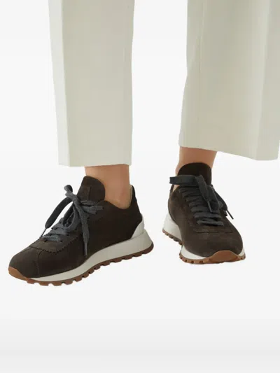 Brunello Cucinelli Suede Running Sneaker In Brown