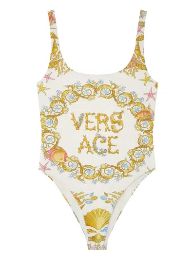 Versace Underwater Barocco One-piece Swimsuit In Yellow