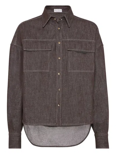 Brunello Cucinelli Cotton Blend Shirt Metallic Finish