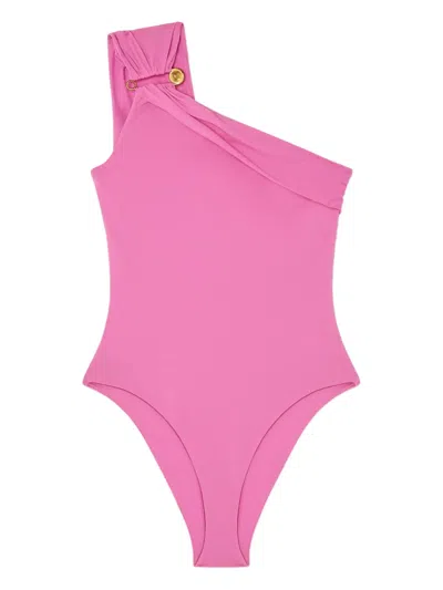 Versace Medusa Safety Pin Asymmetric One-piece Swimsuit In Pink
