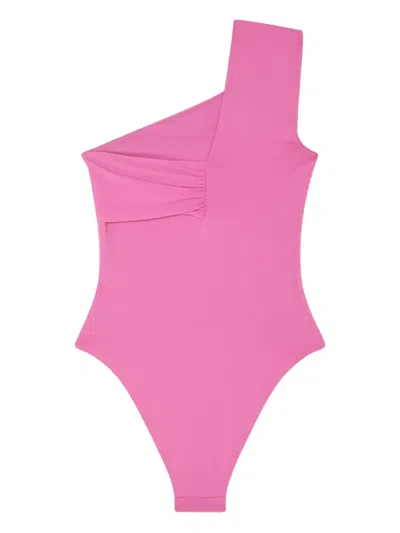 Versace Medusa Safety Pin Asymmetric One-piece Swimsuit In Pink
