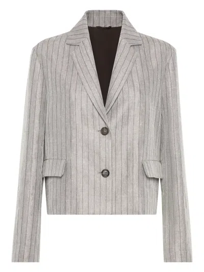 Brunello Cucinelli Techno Linen Stripe Cropped Blazer