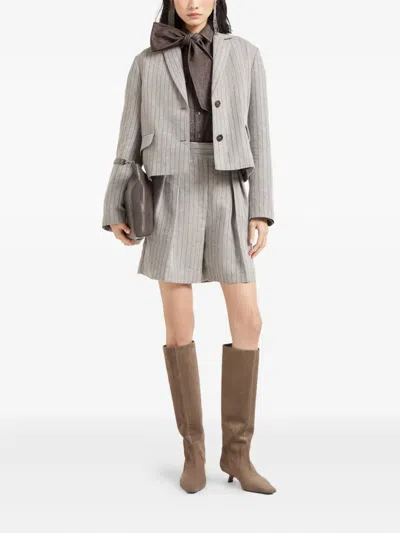 Brunello Cucinelli Techno Linen Stripe Cropped Blazer