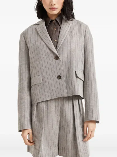 Brunello Cucinelli Techno Linen Stripe Cropped Blazer