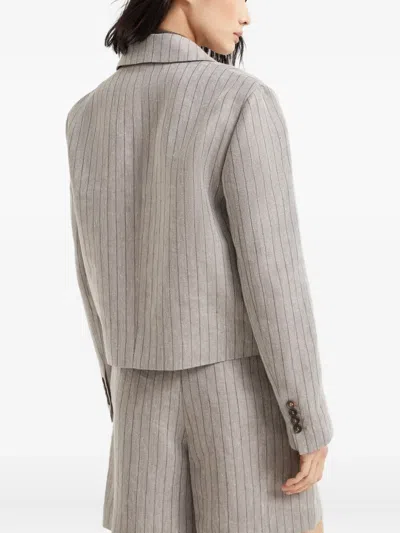 Brunello Cucinelli Techno Linen Stripe Cropped Blazer