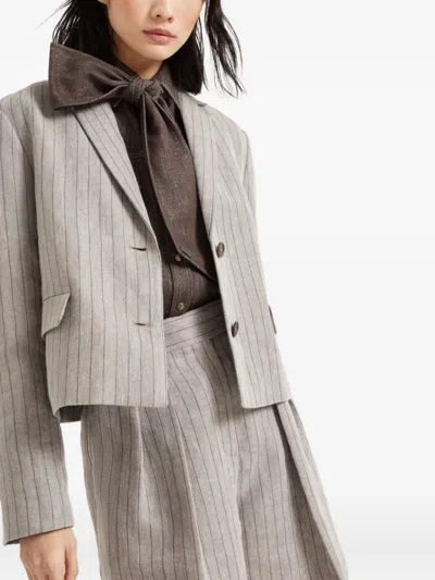 Brunello Cucinelli Techno Linen Stripe Cropped Blazer