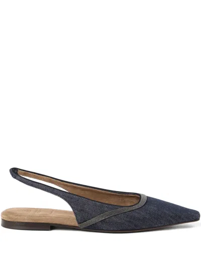 Brunello Cucinelli Denim Slingback Ballerinas