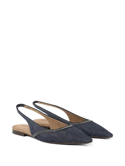Brunello Cucinelli Denim Slingback Ballerinas