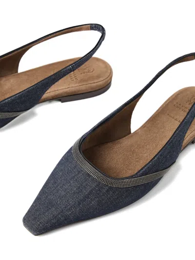 Brunello Cucinelli Denim Slingback Ballerinas