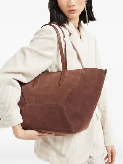 Brunello Cucinelli Folded Geometric Suede Tote Bag