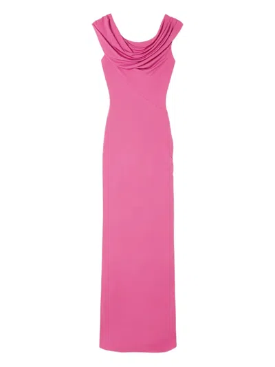 Versace Safety-pin Draped Crepe Jersey Slit Gown In Pink