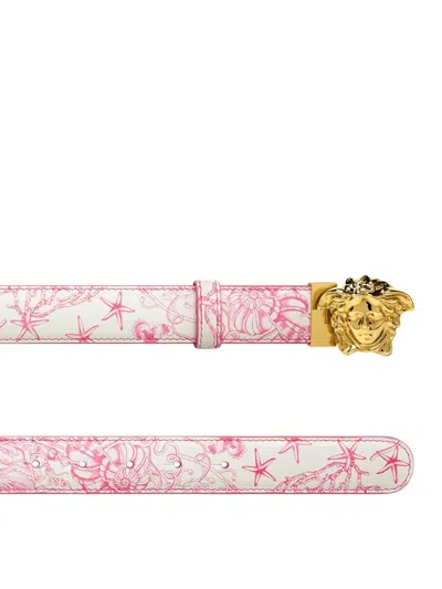 Versace Underwater Barocco Leather Belt In Pink