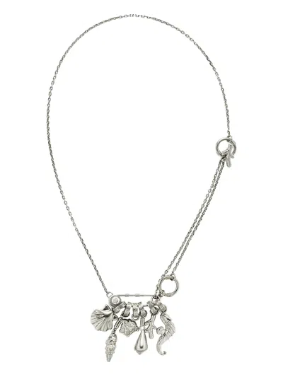 Versace Charm-embellished Necklace In Silver