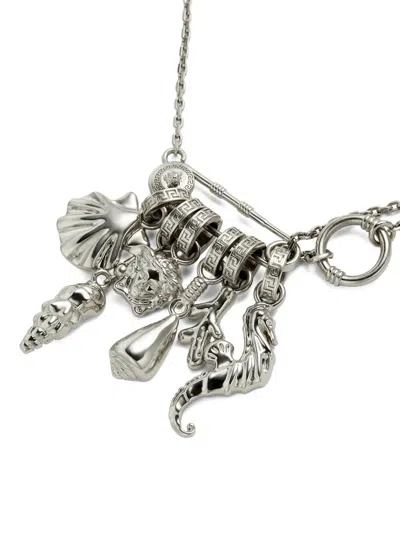Versace Charm-embellished Necklace In Silver