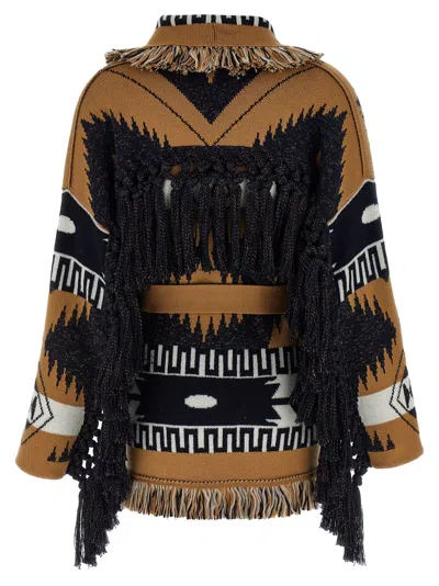 Alanui Waist Belt Fringe Geometric Pattern Long Sleeves Cardigan