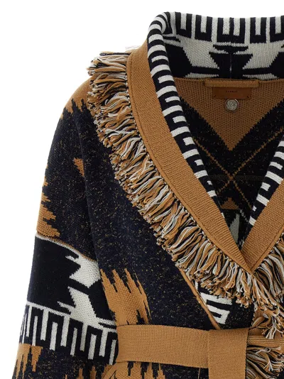 Alanui Waist Belt Fringe Geometric Pattern Long Sleeves Cardigan