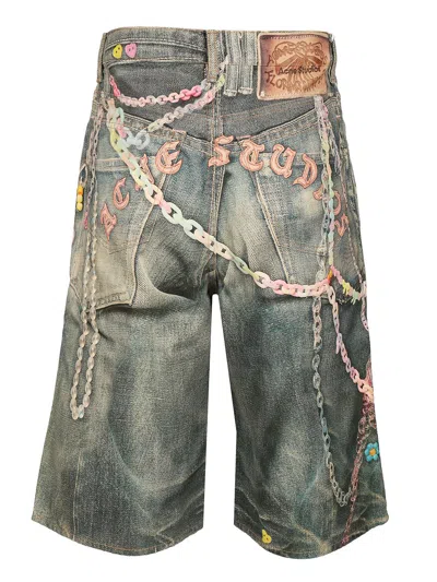 Shop Acne Studios Denim Shorts Wide Leg Trousers Blue