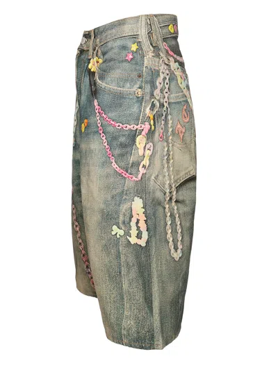 Shop Acne Studios Denim Shorts Wide Leg Trousers Blue