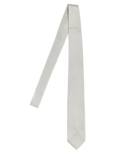 Barba Napoli Pointed Tip Slim Silk Tie With Textured Pattern In White