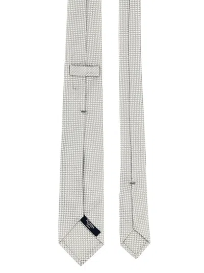 Barba Napoli Pointed Tip Slim Silk Tie With Textured Pattern In White