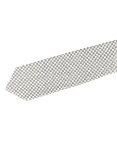 Barba Napoli Pointed Tip Slim Silk Tie With Textured Pattern In White