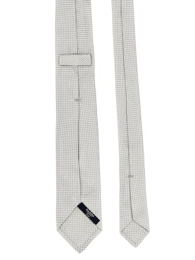 Barba Napoli Pointed Tip Slim Silk Tie With Textured Pattern In White