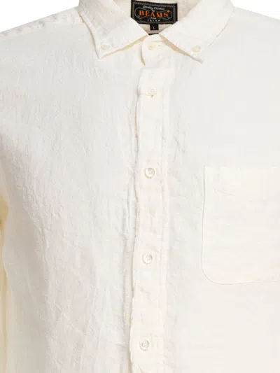 Beams Plus Linen Shirt With Chest Pocket In White