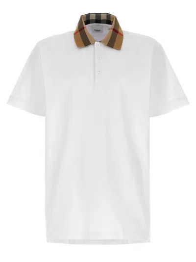Burberry Check-collar White Polo Shirt With Three-button Placket