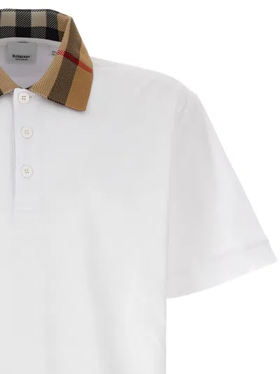 Burberry Check-collar White Polo Shirt With Three-button Placket