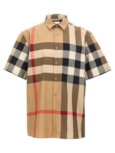 Burberry Men Cotton Shirt With Check Print In Multi